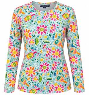 Katherine Way Pickleball Rash Guard Top Size L Floral Long Sleeve UPF Activewear